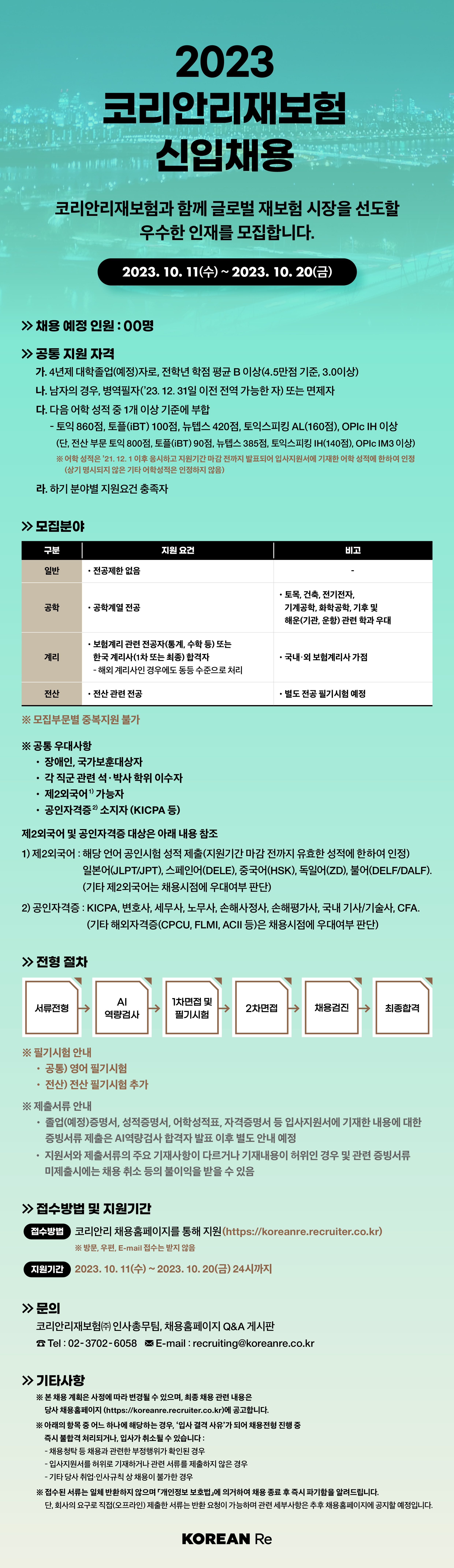 [코리안리재보험] 2023 코리안리재보험 신입채용